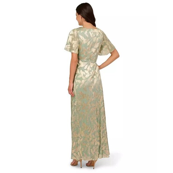 Foil Leaf Flutter-Sleeve Draped Gown - Picture 2 of 5